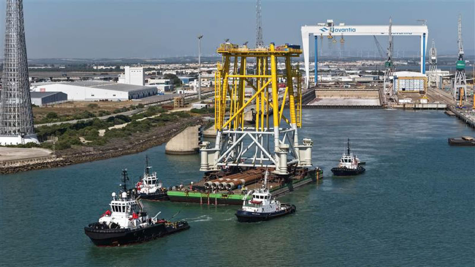 Una nueva jacket de subestación construida por Navantia en Puerto Real para Ocean Winds con destino al parque Dieppe Le Tréport. Una nueva jacket de subestación construida por Navantia en Puerto Real para Ocean Winds con destino al parque Dieppe Le Tréport.