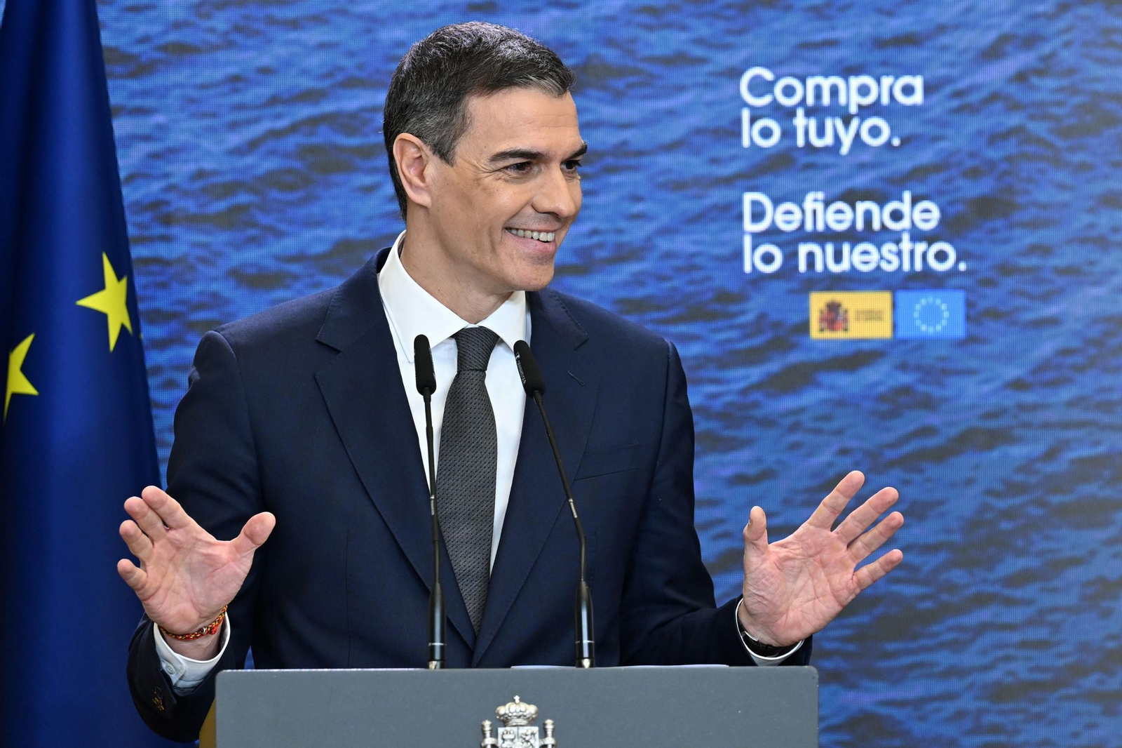 Pedro Sánchez, durante el anuncio de las primeras medidas a los aranceles de Trump. Pedro Sánchez, durante el anuncio de las primeras medidas a los aranceles de Trump.